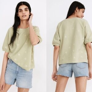 Madewell Puff Sleeve Embroidered Daisy Top Sz L